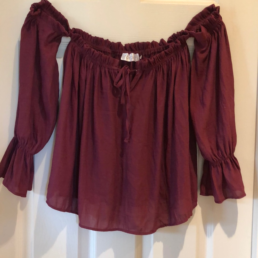 CAGE CHIFFON OFF THE SHOULDER TOP